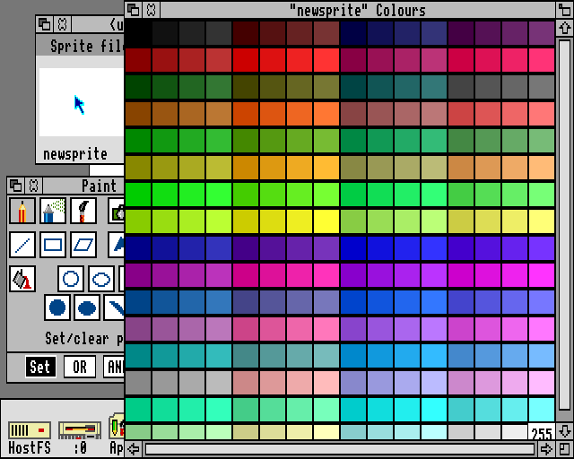 The 256-colour palette in Paint on the Acorn Archimedes