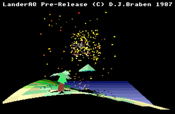 A still from a video showing a pre-release version of Acorn Archimedes Lander
